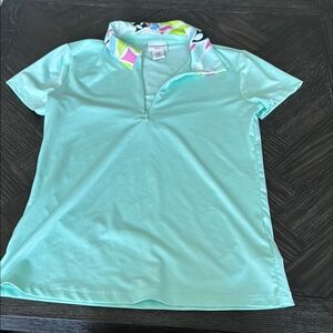 Tommy Bahama polo, golf, blue, green, floral, bright, athleisure, shirt